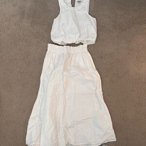 Women’s White Eyelet Midi Skirt - Lightweight Summer Style